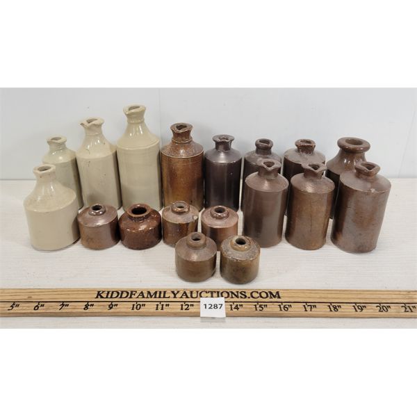 LOT OF 18 - STONEWARE INK BOTTLES