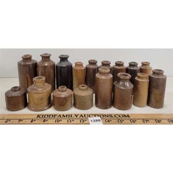 LOT OF 17 - STONEWARE INK BOTTLES