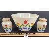 Image 1 : LOT OF 3 - FIRE KING TULIPS PATTERN MIXING BOWL & SHAKERS