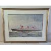 Image 1 : "THE GIANT FRENCH LINER 'NORMANDIE' LEAVING HAVRE" BY A. SEBILLE - FRAMED REPRO 