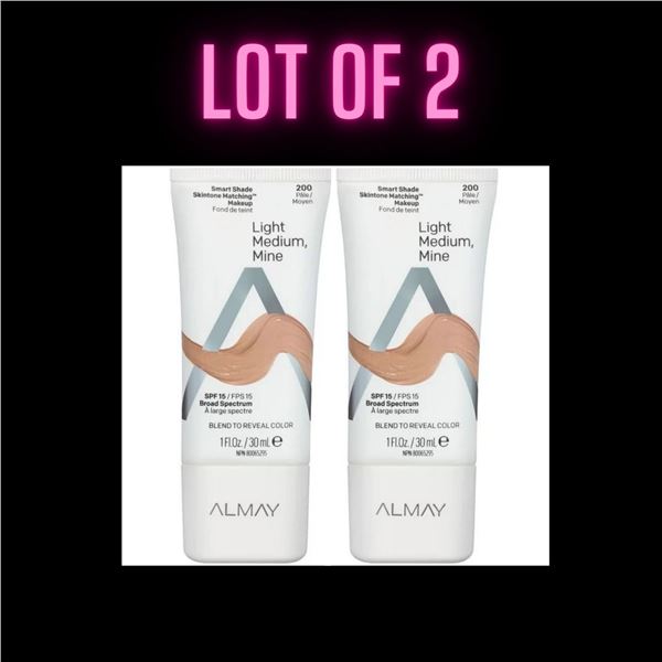 LOT OF 2 - ALMAY SMART SHADE ANTI-AGING SKINTONE MATCHING MAKEUP SPF 15 #200 LIGHT MEDIUM/MINE