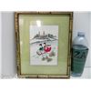 Image 2 : LOT OF 2 EMBROIDERED ASIAN PICTURES WITH BAMBOO STYLE FRAMES