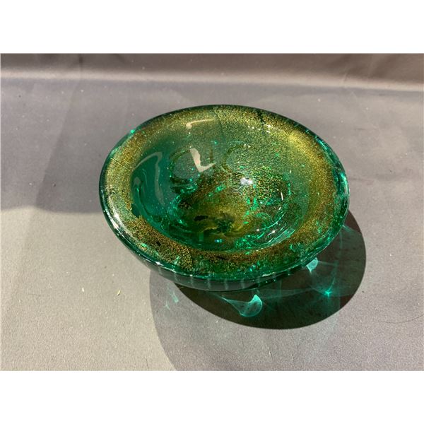 MURANO GLASS GOLD LEAF GREEN CASED GLASS BOWL