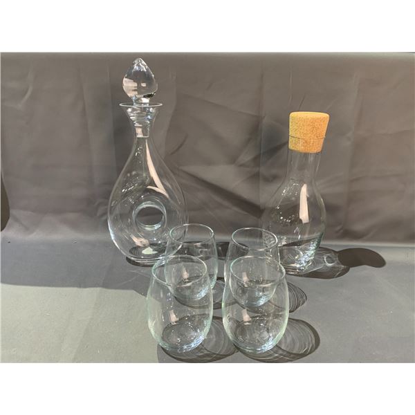 HOLME GAARD GLASS DECANTER, GLASS DECANTER & 4 GLASSES