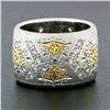 Image 2 : Vintage 18k TT Gold .30 ctw Pave Diamond Hand Etched Brushed Wide Band Ring Sz 4