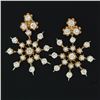 Image 2 : Vintage 14k Gold 2.75 ctw Diamond & Pearl Earrings w/ Snowflake Dangle Enhancers