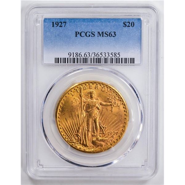 1927 $20 Double Eagle Gold Coin PCGS MS63