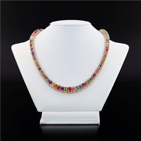 51.93 ctw Multi-Color Sapphire and 5.88 ctw Diamond 14K Yellow Gold Necklace