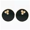 Large Vintage 14k Yellow Gold Bezel Black Onyx & 0.60 ctw Diamond Button Earring