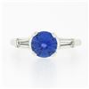 Image 5 : Vintage Platinum 1.48 ctw Round Sapphire Solitaire Diamond 3 Stone Engagement Ri