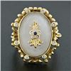 Image 2 : Vintage 18k Gold Oval Cut Frosted Quartz Rock Crystal Diamond & Sapphire Ring