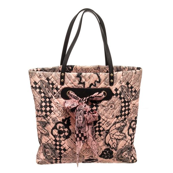 Chanel Light Pink Printed Corduroy with Silk Scarf Tote Bag