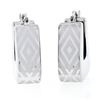 Image 1 : New Italian 14K White Gold Dual Finished Marquise Pattern Huggie Snap Earrings