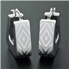 Image 7 : New Italian 14K White Gold Dual Finished Marquise Pattern Huggie Snap Earrings