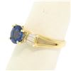Image 3 : 14k Yellow Gold ROYAL BLUE Sapphire Solitaire Ring Fine Baguette Diamond Accents