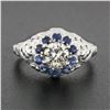 Image 2 : Vintage 18k White Gold 1.09 ctw Diamond Solitaire Sapphire Halo W/ Milgrain Ring