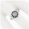 Image 3 : Vintage 18k White Gold 1.09 ctw Diamond Solitaire Sapphire Halo W/ Milgrain Ring
