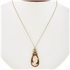 Image 1 : Vintage 14k Gold Tear Drop Bezel Carved Shell Cameo Pendant 16" Curb Link Chain