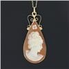 Image 3 : Vintage 14k Gold Tear Drop Bezel Carved Shell Cameo Pendant 16" Curb Link Chain