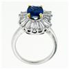 Image 9 : Vintage Platinum 3.43 ctw AGL Cushion Sapphire & Diamond Ballerina Cocktail Ring