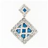 14k White Gold 1.42 ctw Blue & White Diamond Geometric Dual Square Dangle Pendan