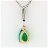 Image 5 : Petite 14K TT Gold .81 ctw Pear Emerald Long Baguette Diamond Drop Dangle Pendan