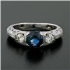 Image 2 : 14K White Gold 1.60 ctw Round Sapphire Solitaire Diamond Milgrain Engagement Rin