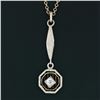 Image 5 : Antique Art Deco 14k Gold Diamond Drop Pendant Necklace w/ Original 17.5" Chain