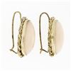 Image 5 : Vintage 14k Gold Oval Cabochon Pink Angel Skin Coral Twisted Frame Drop Earrings