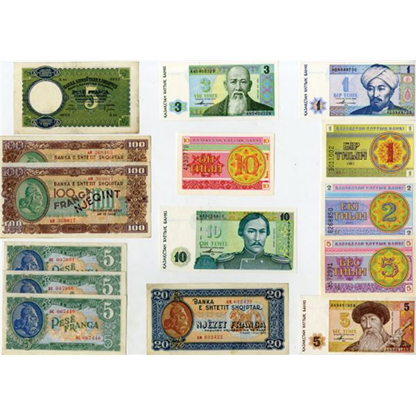 Albania & Kazakhstan, ND (1939)-93, Assortment of Issued Banknotes