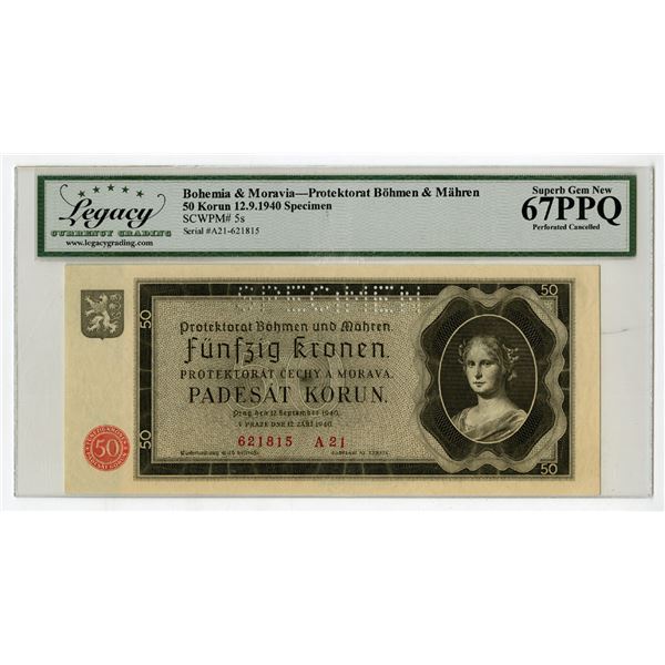 Protectorate of Bohemia & Moravia, 1940, "Top Pop" Specimen Banknote