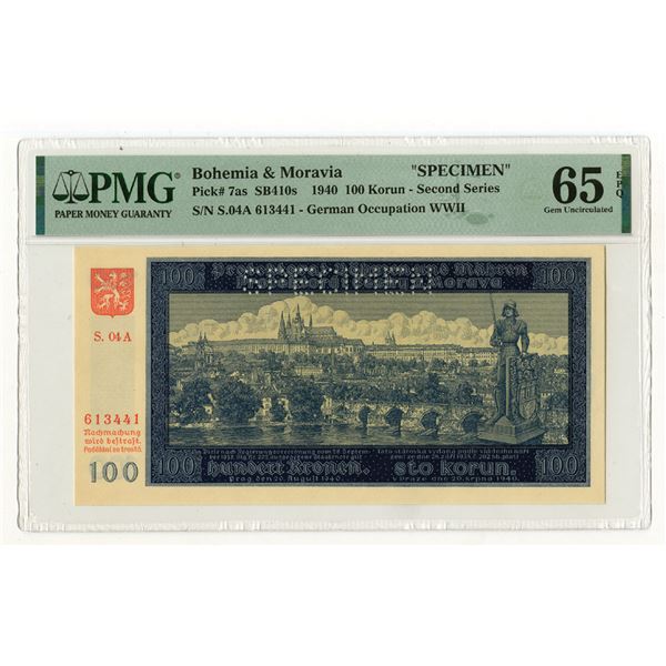 Protectorate of Bohemia & Moravia - German Occupation WWII, 1940, Specimen Banknote