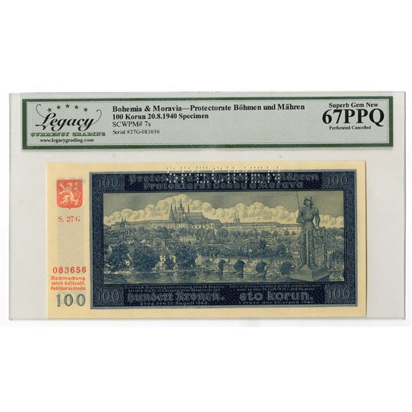 Protectorate of Bohemia & Moravia, 1940, "Top Pop" Specimen Banknote