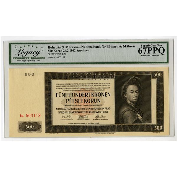 National Bank of Bohemia & Moravia, 1942,  Top Pop  Specimen Banknote