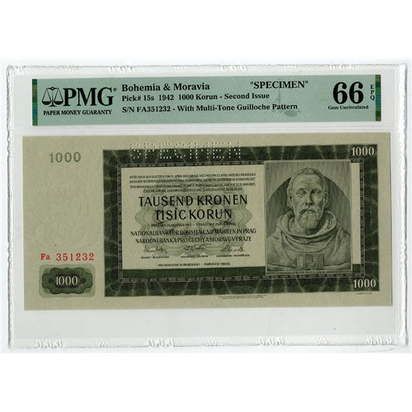 Bohemia & Moravia, National Bank for Bohemia & Moravia, 1942, Specimen Banknote