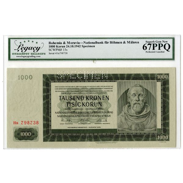 National Bank of Bohemia and Moravia, 1942, "Top Pop" Specimen Banknote