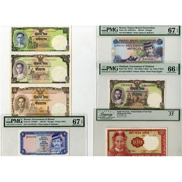 Brunei, Thailand, and South Viet Nam,  Assortment of Issued Banknotes, 1956 to 2007.