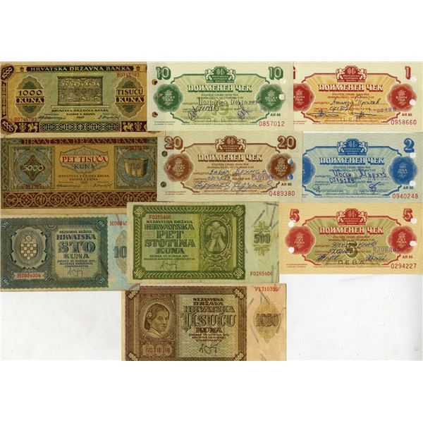 Bulgarian and Croatian Banknotes and Checks, 1941 to 1985