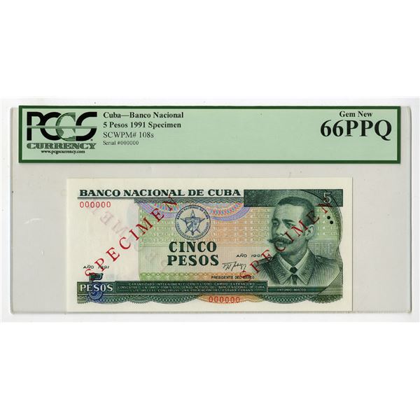 National Bank of Cuba, 1991, Specimen Banknote