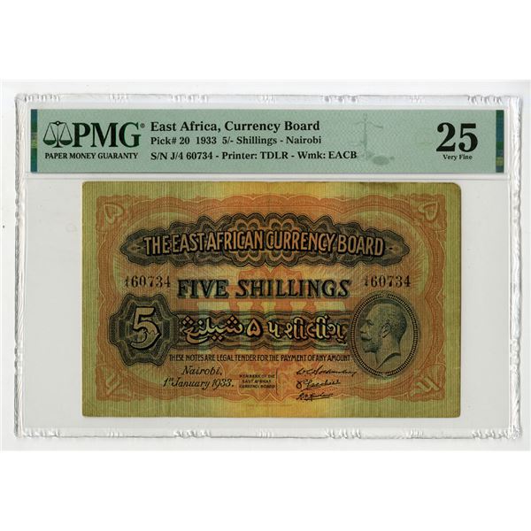 East African Currency Board, 1933, Issued Banknote.