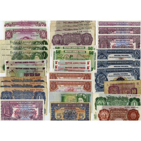 British Assortment of Issued Banknotes, ca.1940 to 1984.