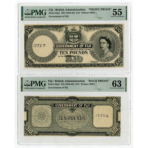 Government of Fiji, ND (1957-65), 10 Pounds, Front & Back Color Trial Progress Proof Pair