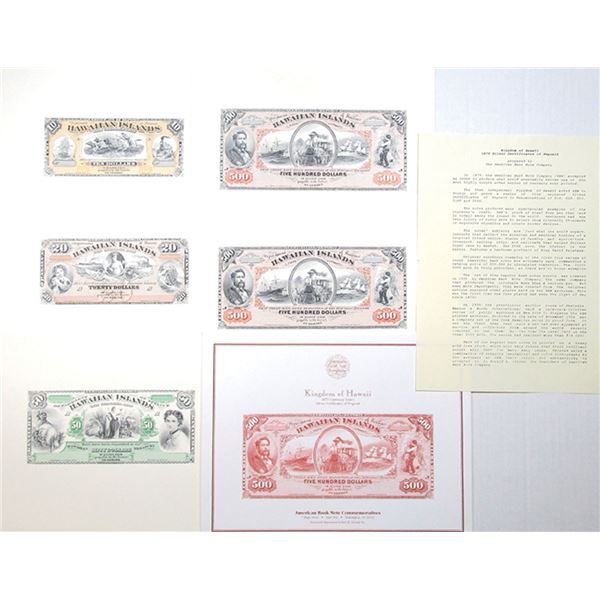 Kingdom of Hawaii, 1879 (Reprinted in 1995), ABNC Silver Certificate Banknote Souvenir Card Group