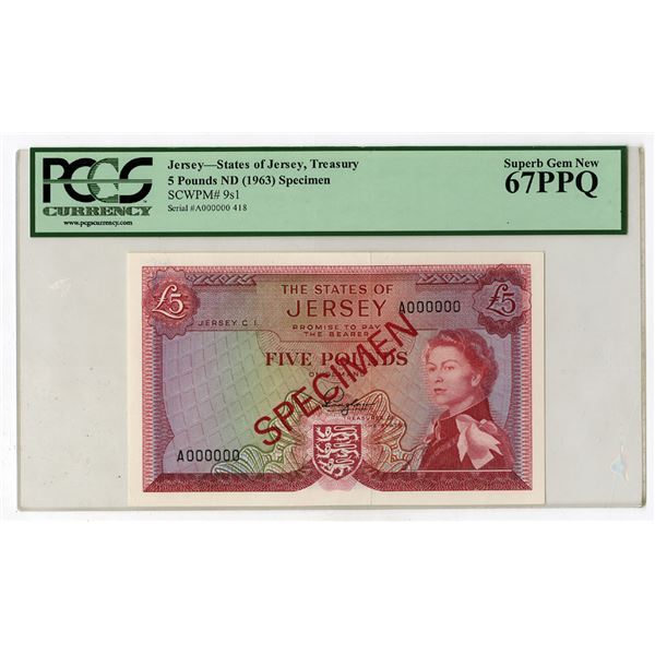 States of Jersey, ND (1963), :Top Pop  Specimen Banknote