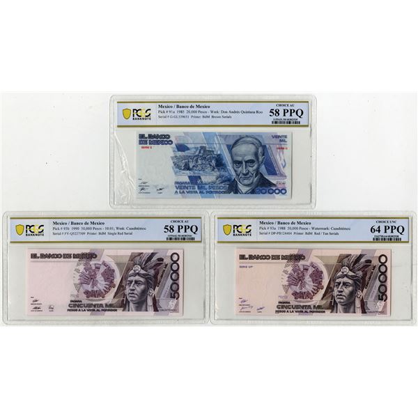 Banco de Mexico, 1985-90, Issued Banknote Trio