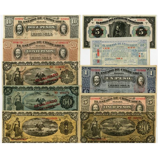 Mexican Assortment of Issued Banknotes, 1913 to 1915, Assortment of Issued Banknotes