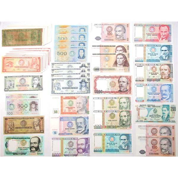 Peru and Paraguay, Assortment of Issued and Replacement Banknotes, 1969-88