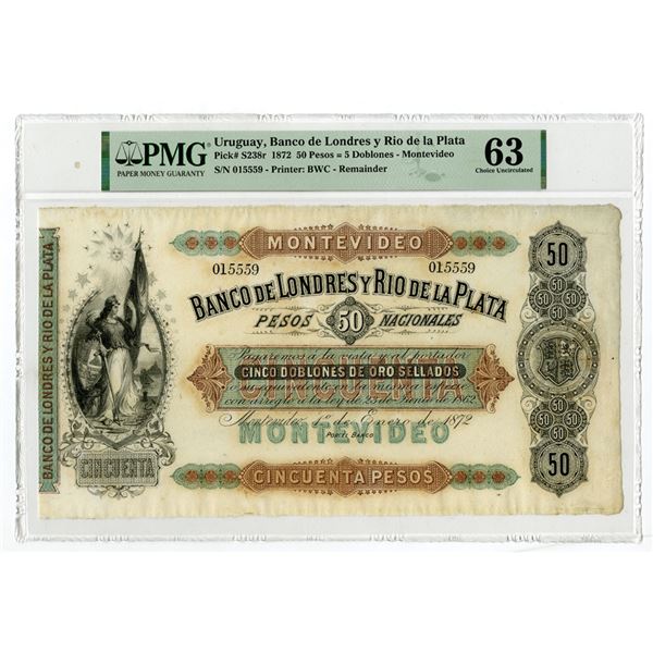 Uruguay, Banco de Londres y Rio de la Plata, 1872, Issued Remainder Banknote