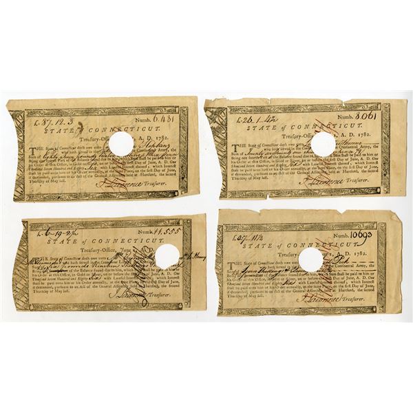 State of Connecticut, 1782, Treasury Office Payment Certificate Quartet