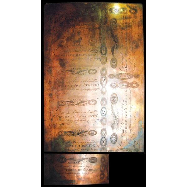 Town Of Forsythe, Georgia 1820's Obsolete Banknote Copper Printing Plate Engraved by William Kneass.